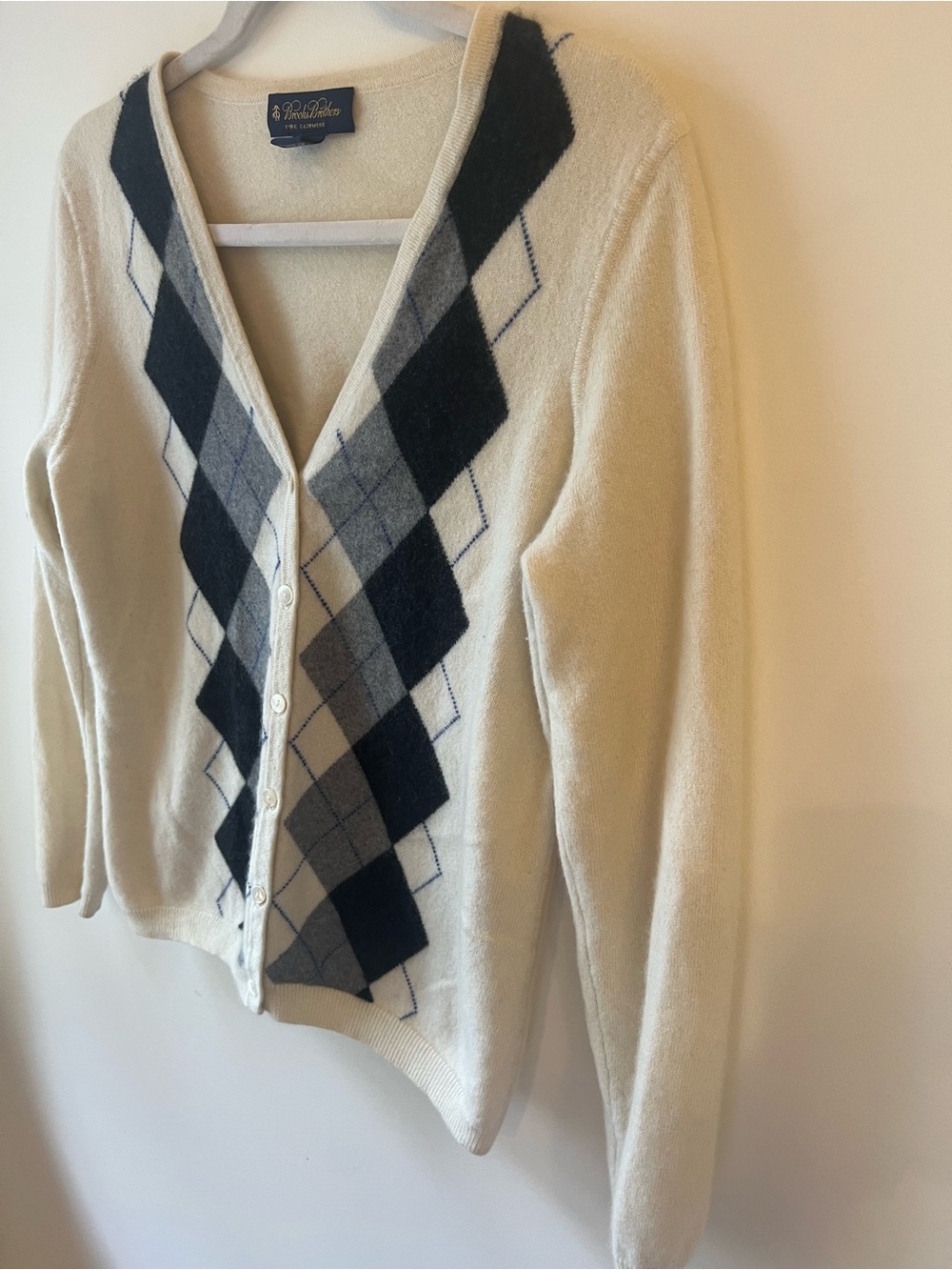 Brooks Brothers 100% Cashmere Cardigan Argyle Women's Large - Picture 3 of 9